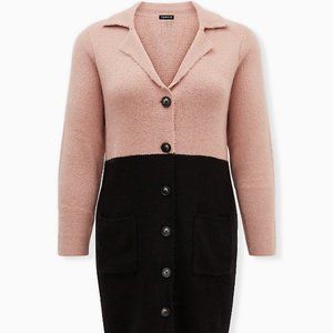 Torrid Beige-ish Pink & Black Colorblock Button Front Sweater Coat Size 5